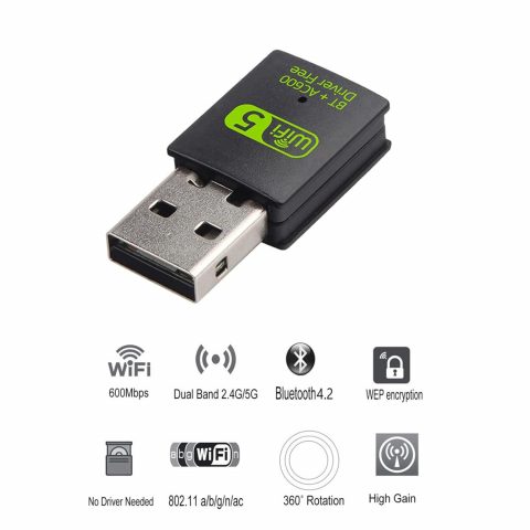 USB WiFi Bluetooth Adapter, 600Mbps Dual Band 2.4/5GHz Wireless Network